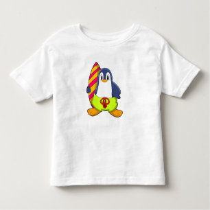 Camiseta Infantil Pinguim como Surfer com Surfboard