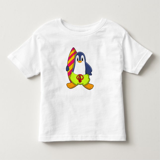 Camiseta Infantil Pinguim como Surfer com Surfboard (Frente)