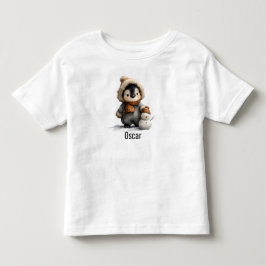 Camiseta Infantil Pinguim de Inverno com Desenho de Boneco de Neve