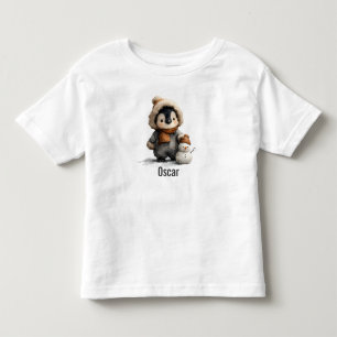 Camiseta Infantil Pinguim de Inverno com Desenho de Boneco de Neve