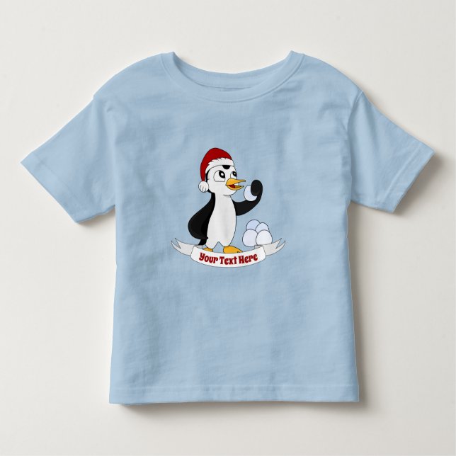 Camiseta Infantil Pinguim de Natal bonito com uma bola de neve Todd (Frente)