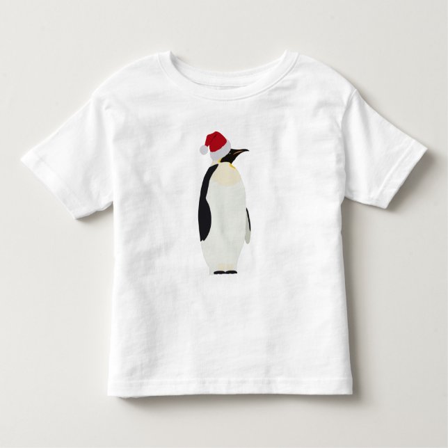 Camiseta Infantil Pinguim de Natal Engraçado Animal com Papai Noel (Frente)