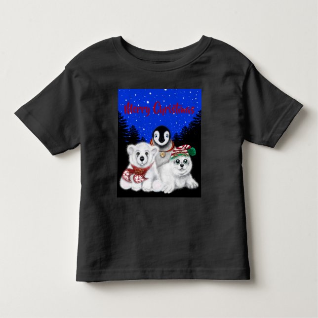 Camiseta Infantil Pinguim de Natal, filhote de foca polar (Frente)