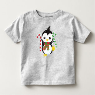 Camiseta Infantil Pinguim De Natal, Pinguim Com Scarf, Canela Doces
