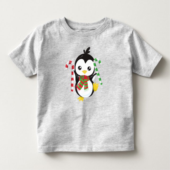 Camiseta Infantil Pinguim De Natal, Pinguim Com Scarf, Canela Doces (Frente)