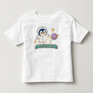 Camiseta Infantil Pinguim em Órbita Pinguim Astronauta Fofo