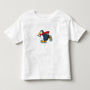 Camiseta Infantil Pinguim em patinagem de gelo com skates de gelo.PN