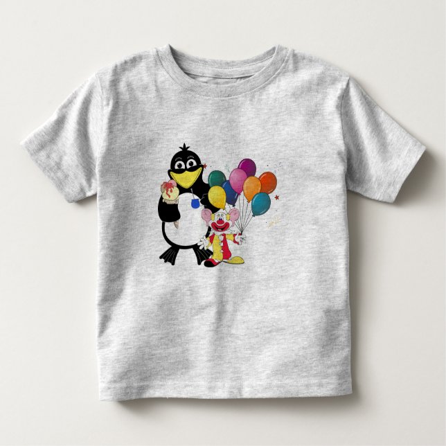 Camiseta Infantil Pinguim engraçado e desenho de palhaços (Frente)