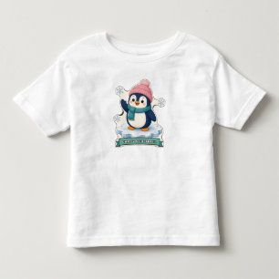 Camiseta Infantil Pinguim Frio e Alegre com um Chapéu de Pom Pom Ros