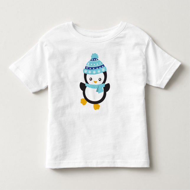 Camiseta Infantil Pinguim Gato, Pinguim De Bebê, Pinguim Com Scarf (Frente)
