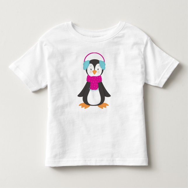 Camiseta Infantil Pinguim Gato, Pinguim De Bebê, Pinguim Com Scarf (Frente)