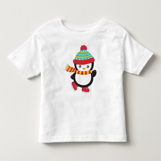 Camiseta Infantil Pinguim Gelado, Pinguim De Ice, Chapéu, Scarf (Frente)
