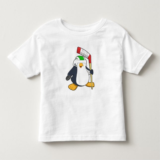 Camiseta Infantil Pinguim no hóquei no gelo com bastão de hóquei no  (Frente)