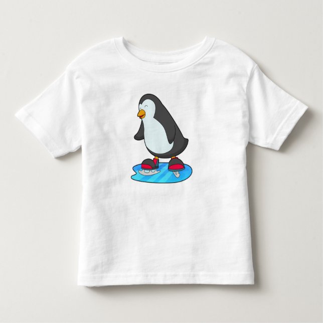 Camiseta Infantil Pinguim no patinagem de gelo com skates de gelo (Frente)