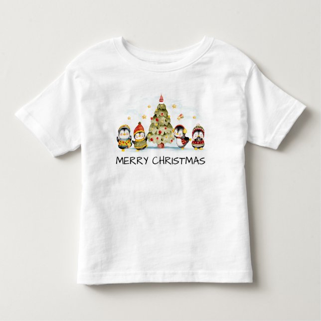 Camiseta Infantil Pinguins e árvore de Natal (Frente)