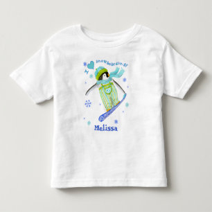 Camiseta Infantil Pinguins no jogo, snowboarding, t-shirt infantil