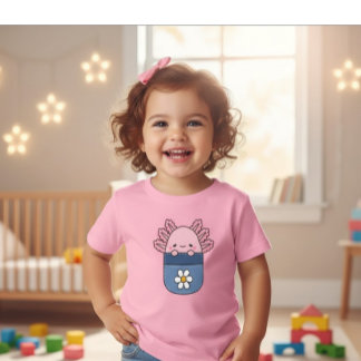 Camiseta Infantil Pink Axolotl Pocket Flower Girl T-Shirt