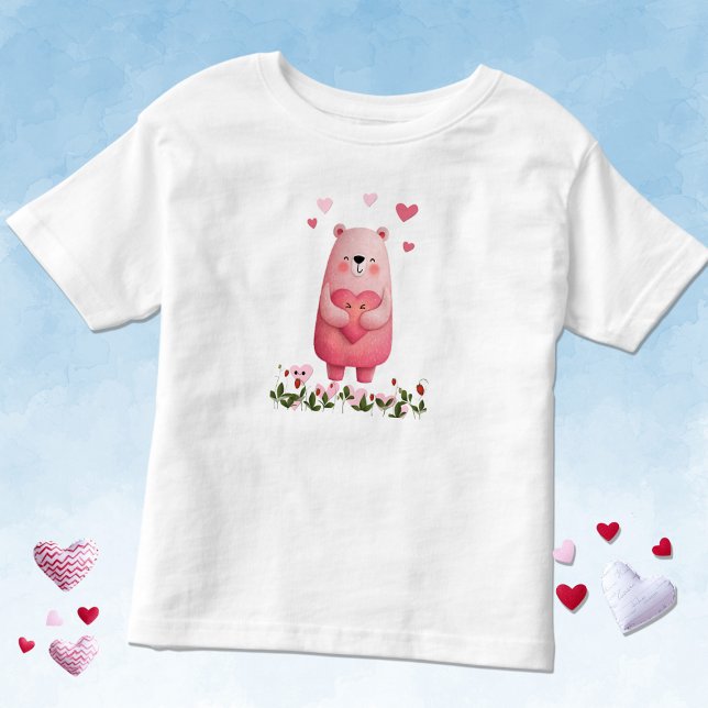 Camiseta Infantil Pink Kawaii Bear with Hearts (Criador carregado)