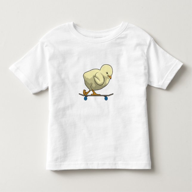 Camiseta Infantil Pintinho como skater com skateboard (Frente)