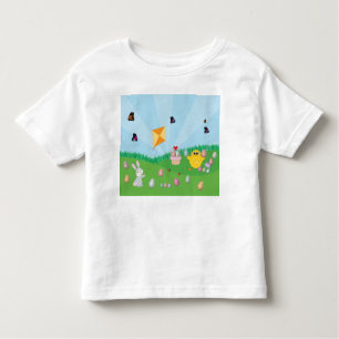 Camiseta Infantil Pintinho de Caça Coelho de Ovo de Páscoa Colorida 