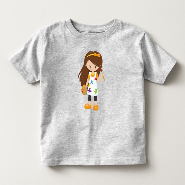Camiseta Infantil Pintor, Artista Plástico, Garota Fofa, Cabelo Cast (Frente)