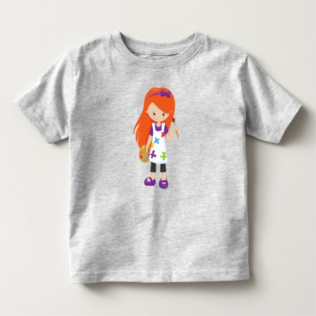 Camiseta Infantil Pintor, Artista Plástico, Garota Fofa, Cabelo Lara (Frente)