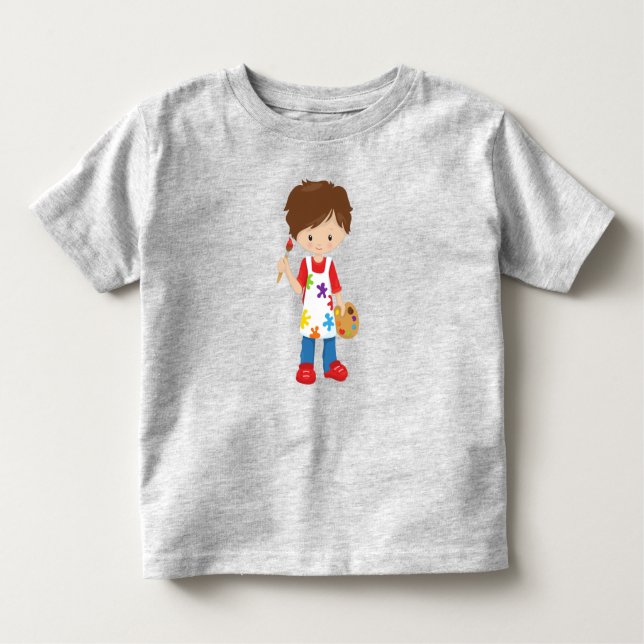 Camiseta Infantil Pintor, Artista Plástico, Menino Bonito, Cabelo Ca (Frente)