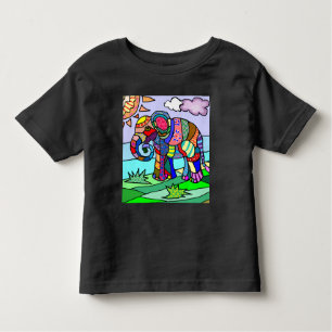 Camiseta Infantil Pintura artística bonita colorida do elefante