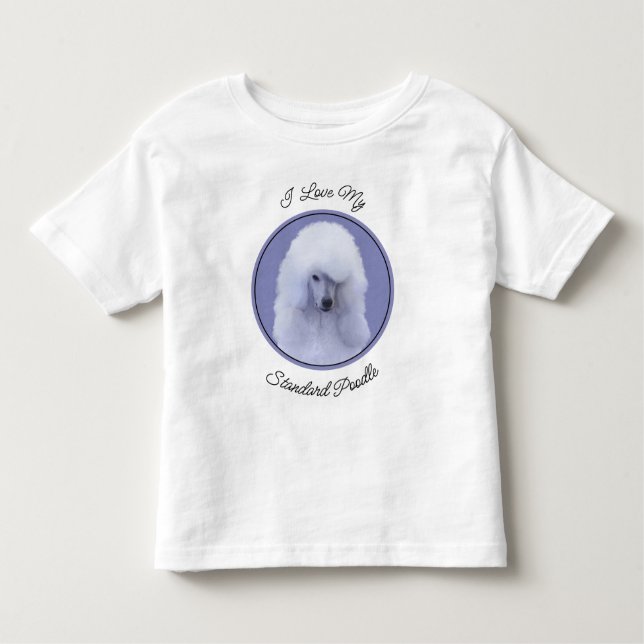 Camiseta Infantil Pintura Branca de Poodle Padrão - Arte Cão Origina (Frente)