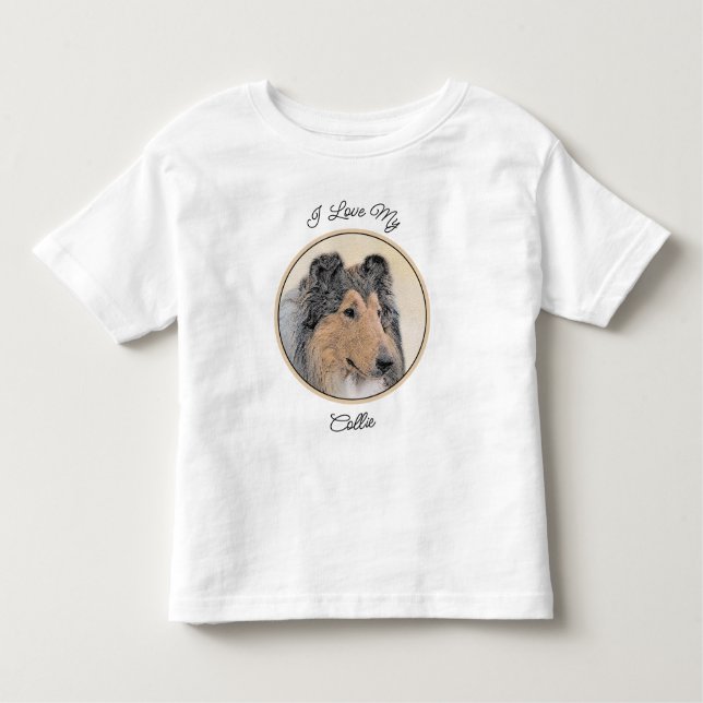 Camiseta Infantil Pintura Collie (Rough) - Arte Cachorra Original (Frente)
