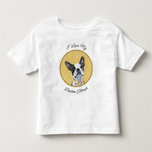 Camiseta Infantil Pintura de Boston Terrier - Arte de Cachorro Origi (Frente)