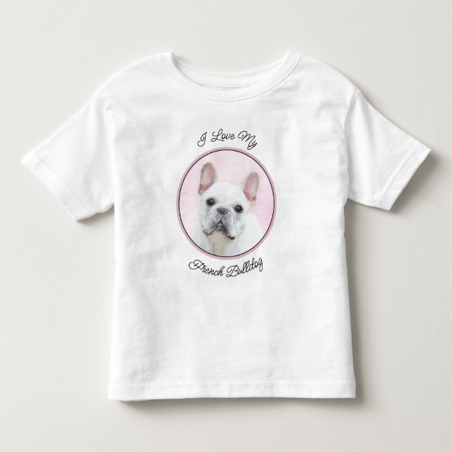 Camiseta Infantil Pintura de Bulldog Francês (Creme/Branco) - Arte C (Frente)