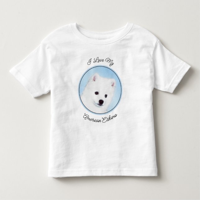 Camiseta Infantil Pintura de Cachorro Eskimo Americano - Arte Origin (Frente)