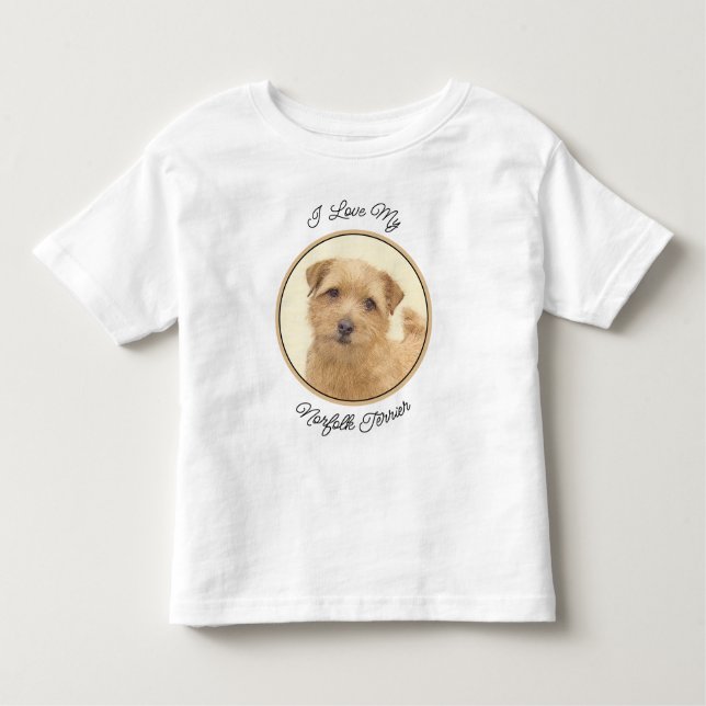 Camiseta Infantil Pintura de Norfolk Terrier - Arte de Cachorro Orig (Frente)