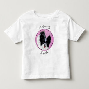 Camiseta Infantil Pintura de Papillon (Branco e Preto) - Arte Canina