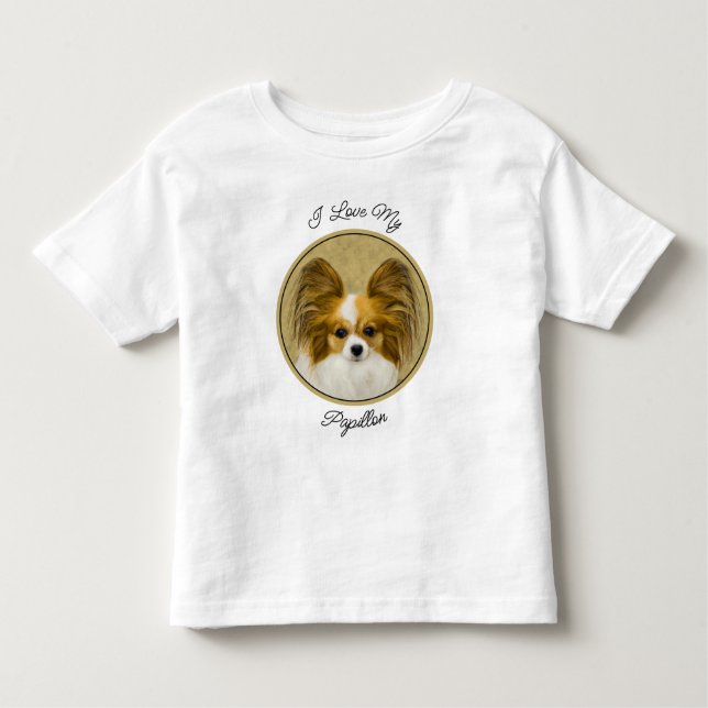 Camiseta Infantil Pintura de Papillon (Hound Tri) - Arte de Cão Orig (Frente)