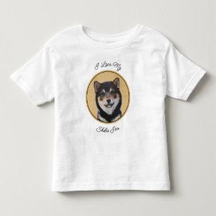 Camiseta Infantil Pintura de Shiba Inu (Preto e Latão) - Arte Canina