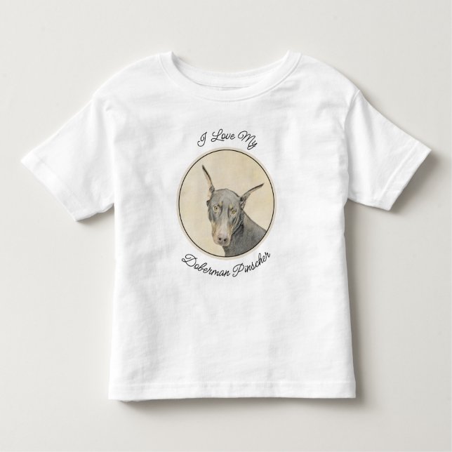 Camiseta Infantil Pintura Doberman Pinscher - Arte Original para Cac (Frente)