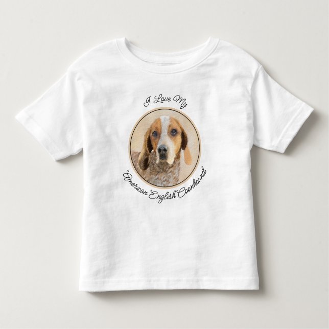 Camiseta Infantil Pintura em Coonhound Inglês Americano - Arte Canin (Frente)