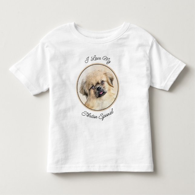 Camiseta Infantil Pintura em espanhol tibetano - Arte canina origina (Frente)