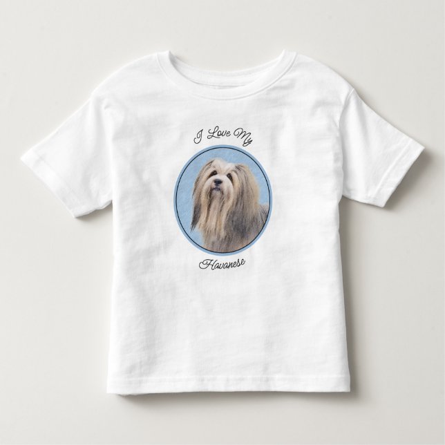Camiseta Infantil Pintura em Havanês (Prata) - Arte Canina Original (Frente)