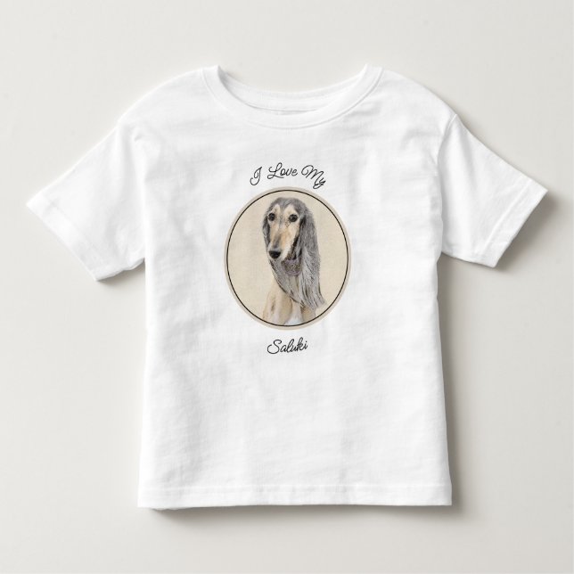 Camiseta Infantil Pintura em Saluki (Fawn) - Arte de Cachorro Origin (Frente)