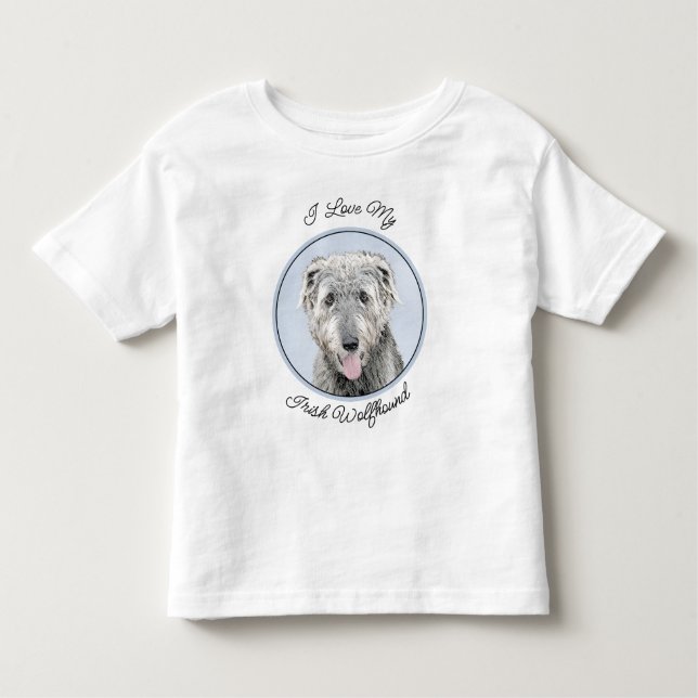 Camiseta Infantil Pintura em Wolfhound Irlandês - Arte em Cachorro O (Frente)