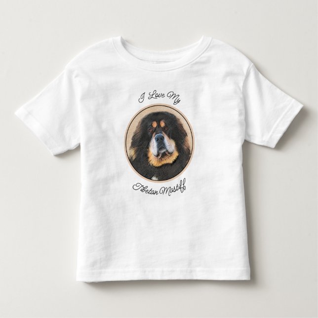 Camiseta Infantil Pintura Mastiff Tibetana - Arte Canina Original (Frente)