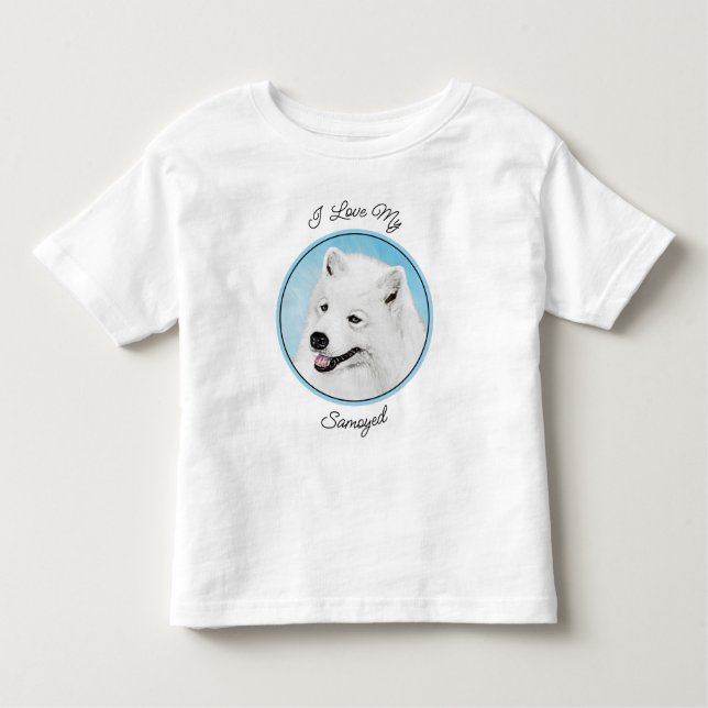Camiseta Infantil Pintura Samoyed - Arte Cachorosa Original (Frente)