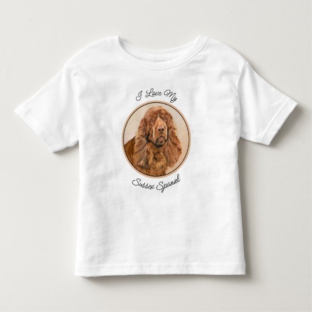 Camiseta Infantil Pintura Sussex Spaniel - Arte Cachorosa Original (Frente)