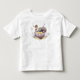 Camiseta Infantil Pirata fêmea que está em uma arca do tesouro