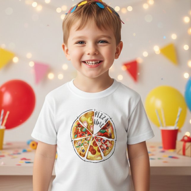 Camiseta Infantil Pizza de aquarela personalizada (Criador carregado)