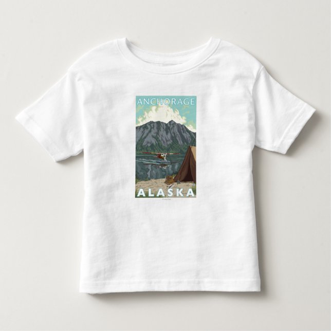 Camiseta Infantil Plano de Bush & pesca - Anchorage, Alaska (Frente)