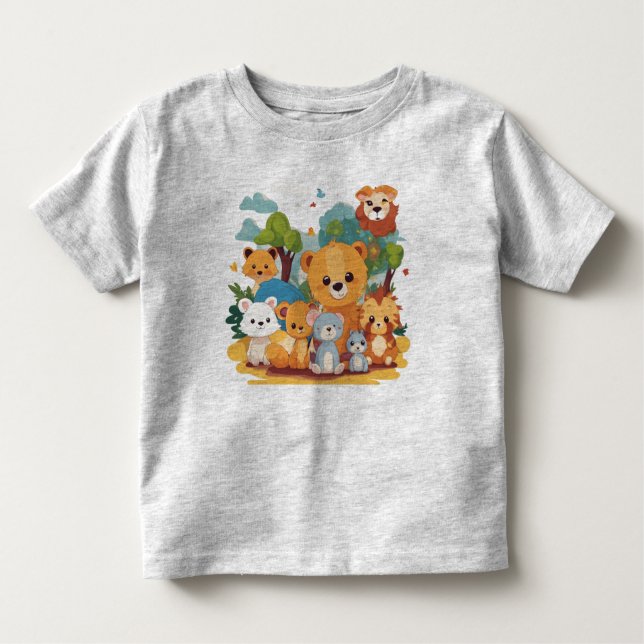 Camiseta Infantil Playful Cute Animal Friends Toddler Fine Jersey  (Frente)